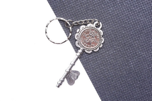1950 75th Birthday Luck Sixpence Two Hearts Keyring