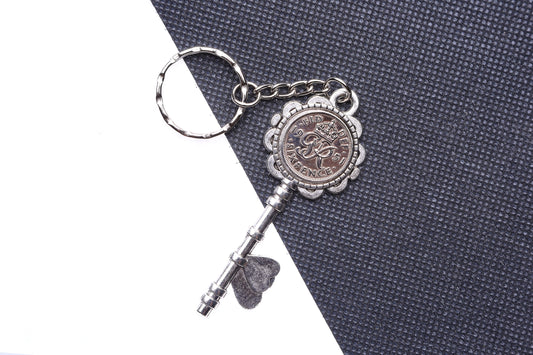 1951 74th Birthday Luck Sixpence Two Hearts Keyring
