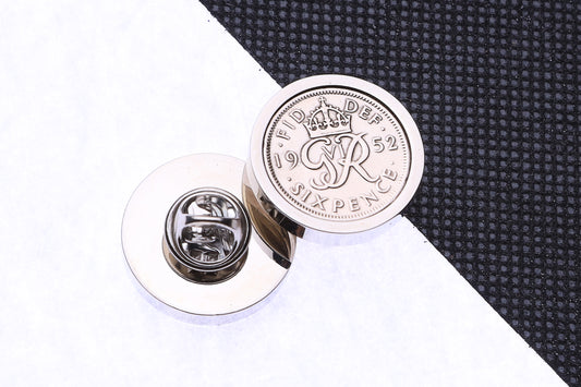 1952 Lucky Sixpence Coin Pin Badge-73rd  Birthday