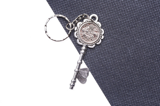 1953 72nd Birthday Luck Sixpence Two Hearts Keyring