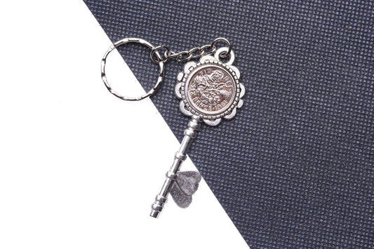 1961 64th Birthday Luck Sixpence Two Hearts Keyring