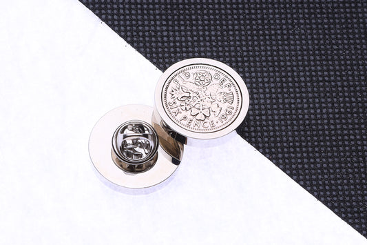 1961 Lucky Sixpence Coin Pin Badge-64th  Birthday