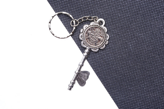 1962 63rd Birthday Luck Sixpence Two Hearts Keyring