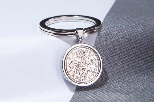 1964 Sixpence Keyring - 61st Birthday Gift