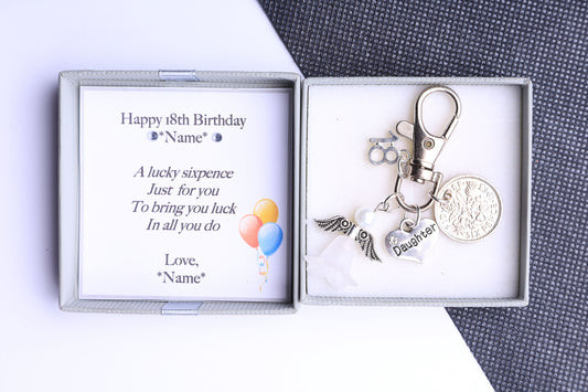 18th Birthday Lucky Sixpence Keyring - For Her