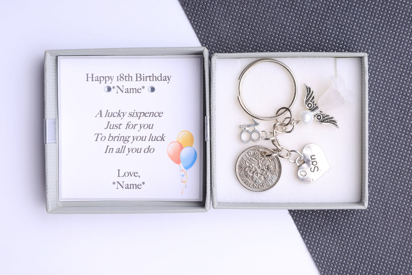 18th Birthday Lucky Sixpence Keyring - For Him