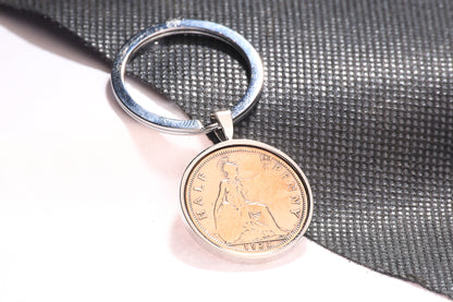 1924 Half Penny  Keyring - 100th Birthday Gift - Choose Colour and Engraving