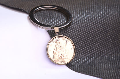 1924 Farthing Keyring - 100th Birthday Gift - Choose Colour and Engraving