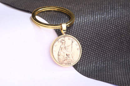 1924 Farthing Keyring - 100th Birthday Gift - Choose Colour and Engraving