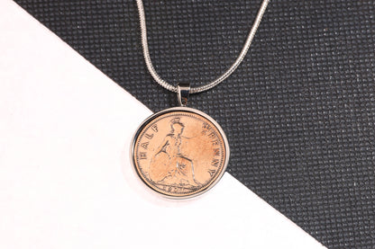 1924 Half Penny  Pendant - 100th Birthday Gift - Choose Colour and Engraving