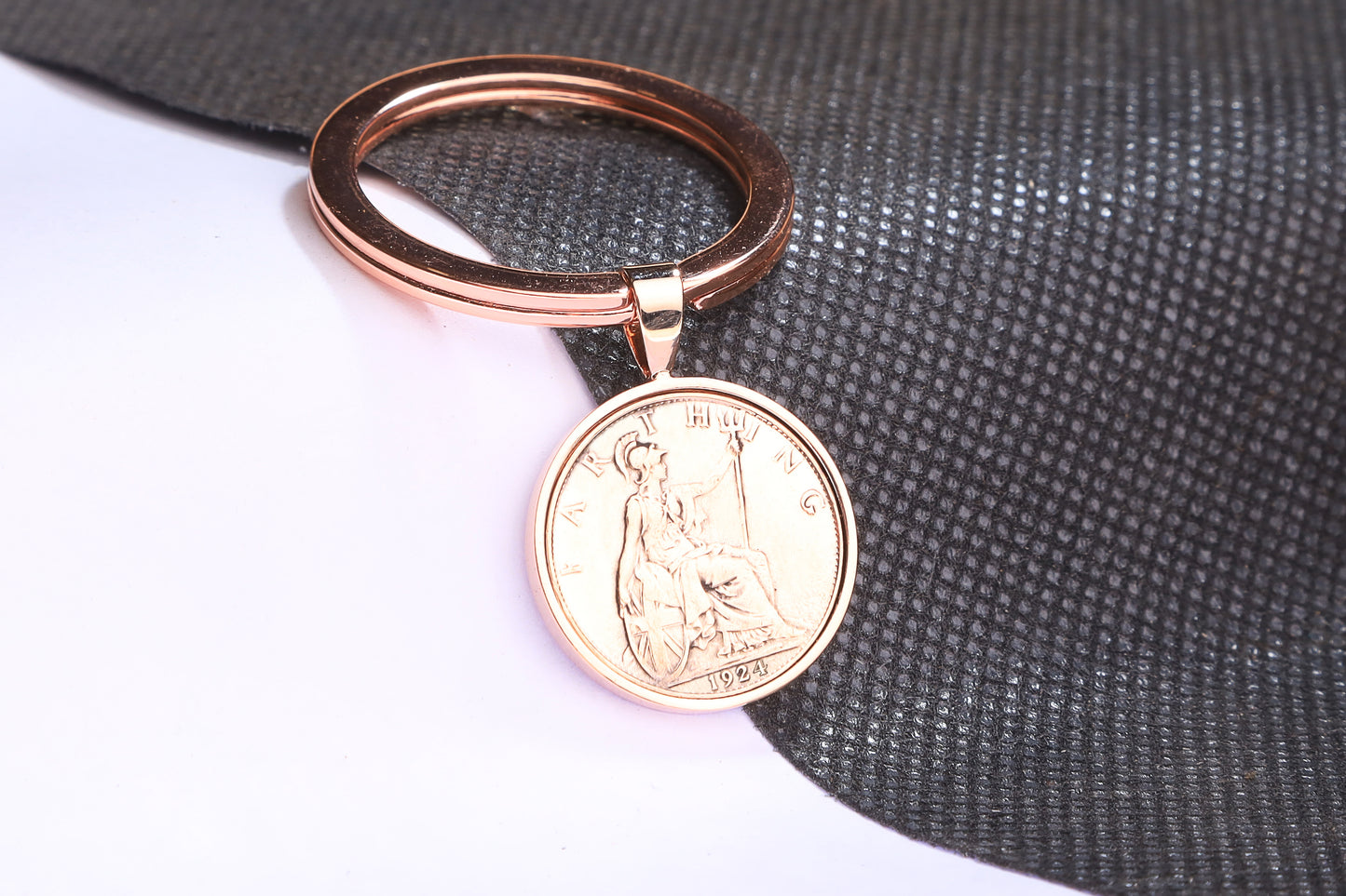 1924 Farthing Keyring - 100th Birthday Gift - Choose Colour and Engraving