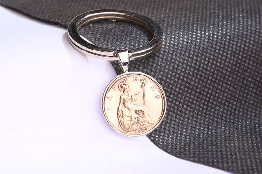 1924 Farthing Keyring - 100th Birthday Gift - Choose Colour and Engraving