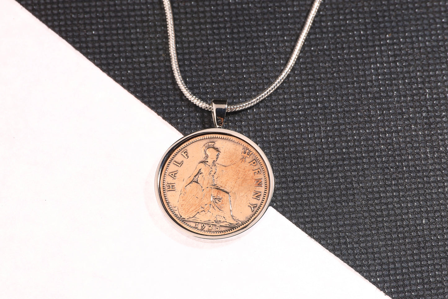 1925 Half Penny  Pendant - 99th Birthday Gift - Choose Colour and Engraving