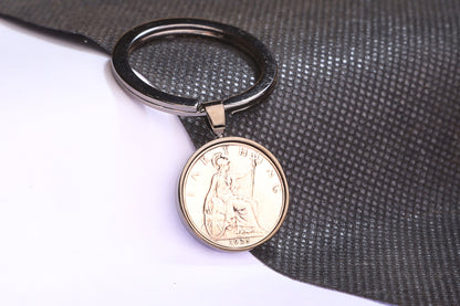 1925 Farthing Keyring - 99th Birthday Gift - Choose Colour and Engraving