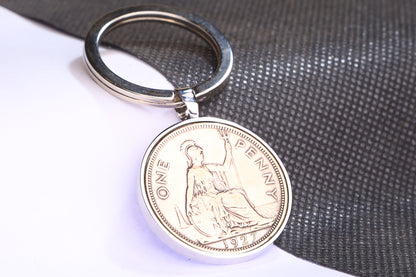 1927 One Penny  Keyring - 97th Birthday Gift - Choose Colour and Engraving