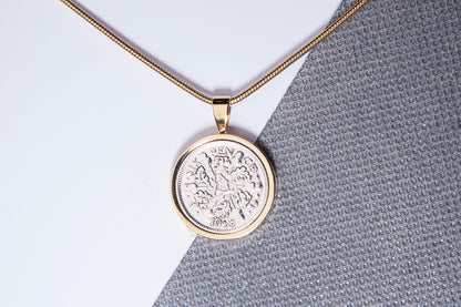 1928 Sixpence Pendant - 96th Birthday Gift - Choose Colour and Engraving