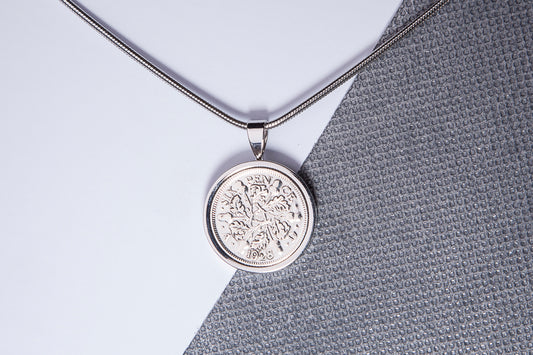 1928 Sixpence Pendant - 96th Birthday Gift - Choose Colour and Engraving