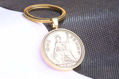 1928 One Penny  Keyring - 96th Birthday Gift - Choose Colour and Engraving