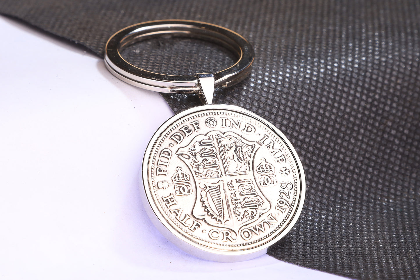 1928 Half Crown Keyring - 96th Birthday Gift - Choose Colour and Engraving