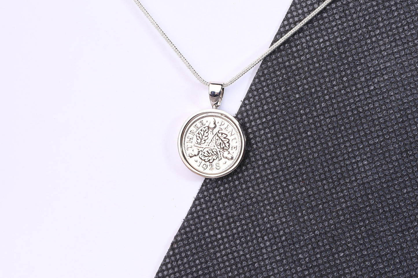 1928 Silver Threepence Pendant - 96th Birthday Gift - Choose Colour and Engraving