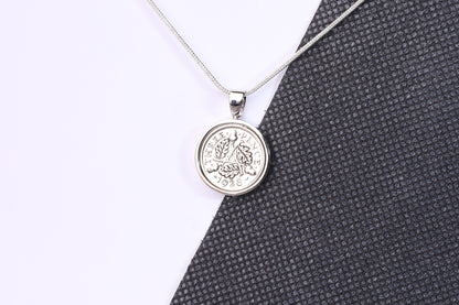 1928 Silver Threepence Pendant - 96th Birthday Gift - Choose Colour and Engraving