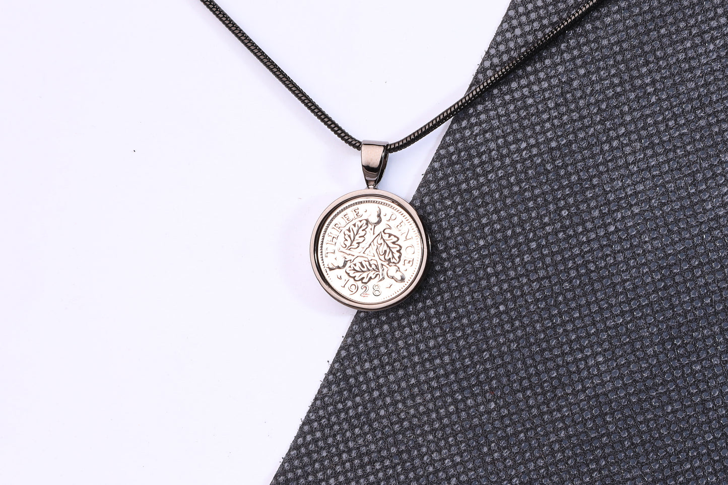 1928 Silver Threepence Pendant - 96th Birthday Gift - Choose Colour and Engraving