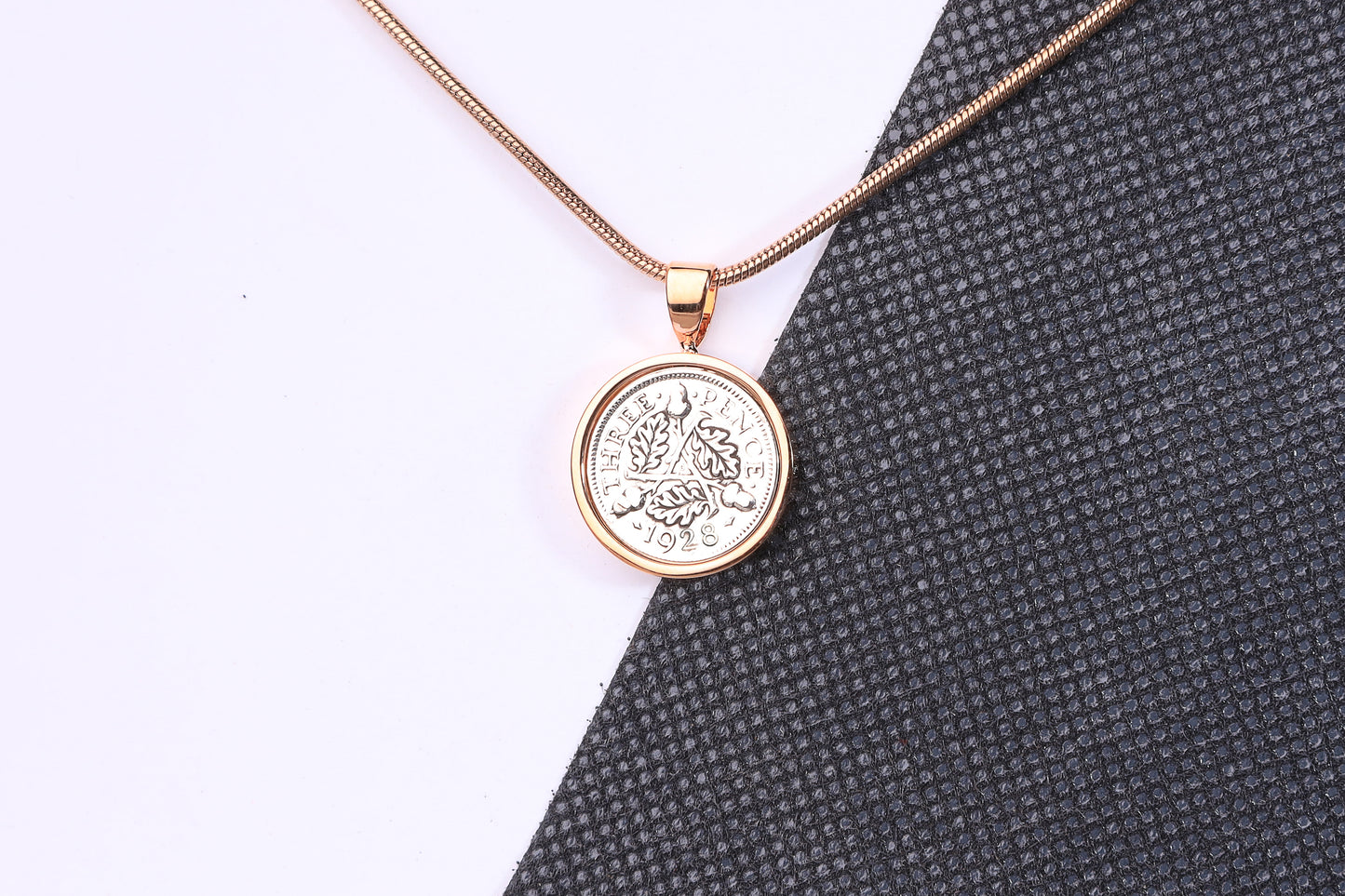 1928 Silver Threepence Pendant - 96th Birthday Gift - Choose Colour and Engraving