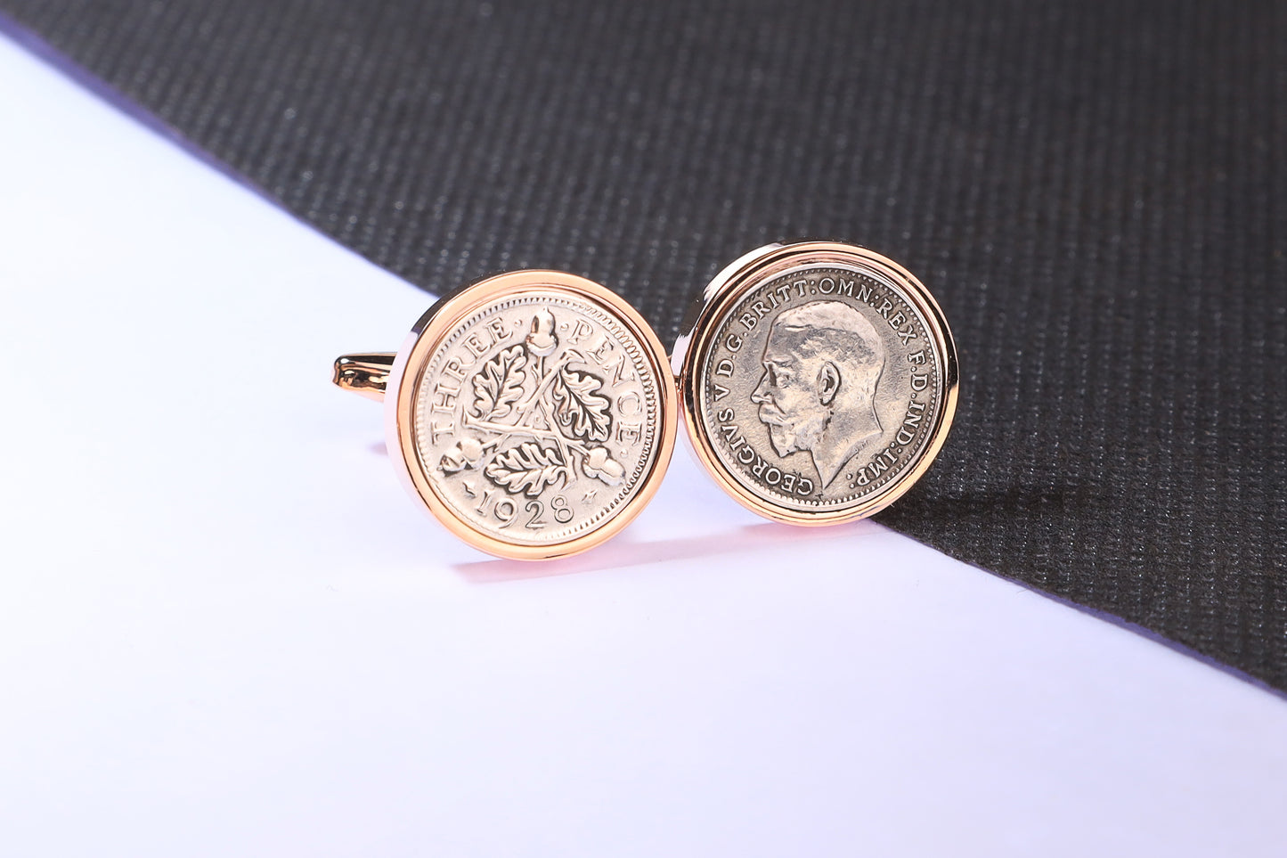 1928 Silver Threepence Cufflinks - 96th Birthday Gift - Choose Colour and Engraving