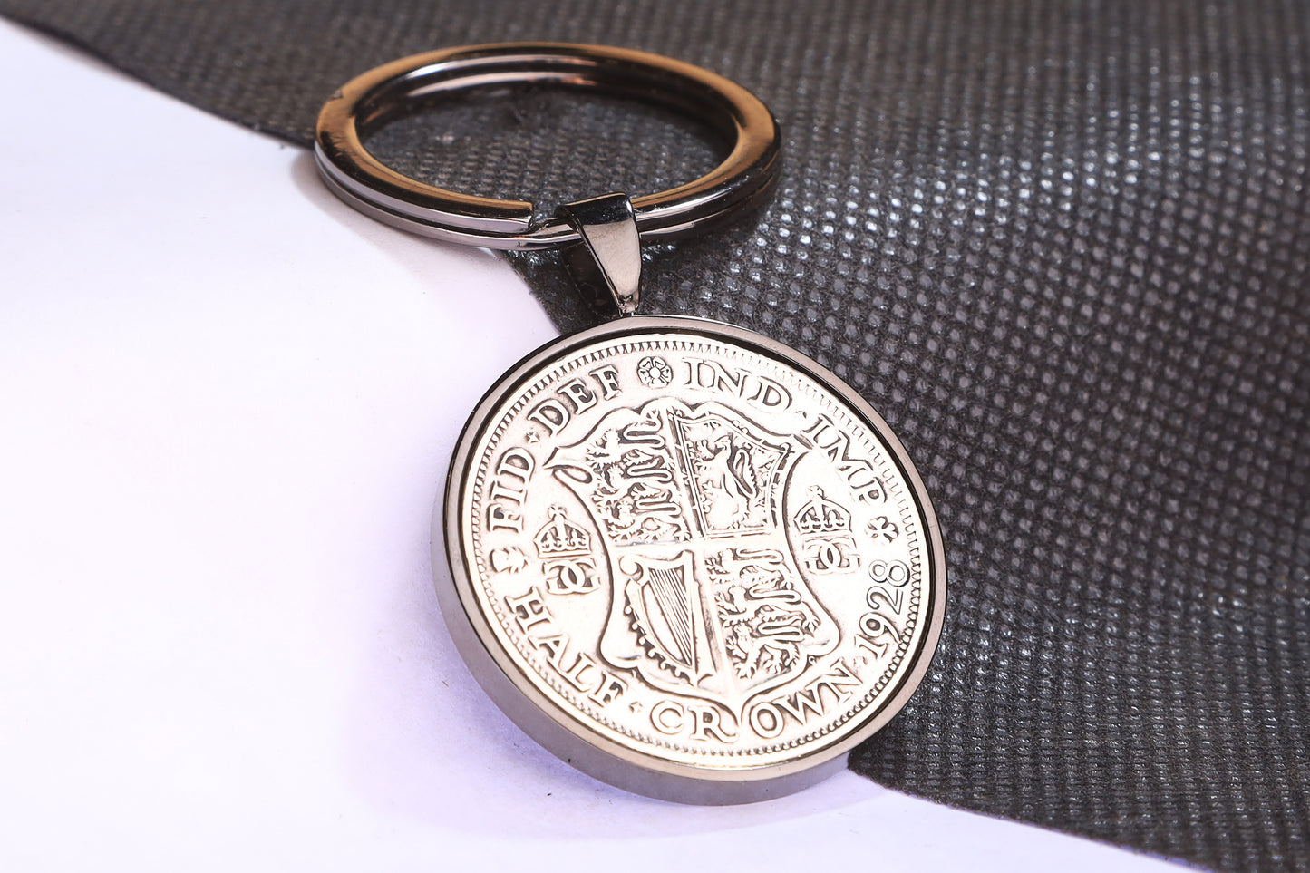 1928 Half Crown Keyring - 96th Birthday Gift - Choose Colour and Engraving