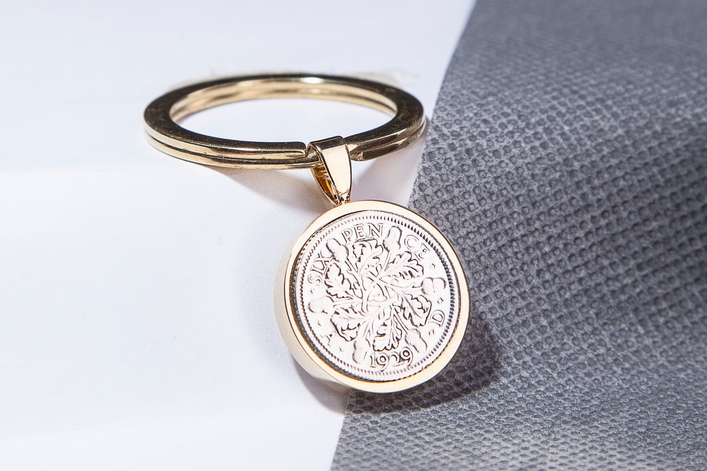 1929 Sixpence Keyring - 95th Birthday Gift - Choose Colour and Engraving