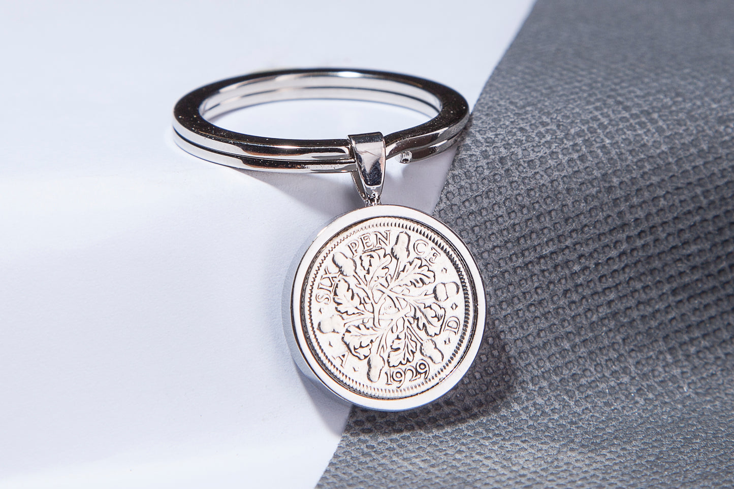 1929 Sixpence Keyring - 95th Birthday Gift - Choose Colour and Engraving