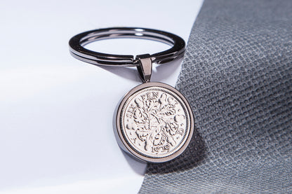 1929 Sixpence Keyring - 95th Birthday Gift - Choose Colour and Engraving