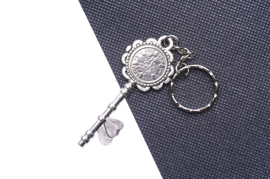 1929 95th Birthday Luck Sixpence Two Hearts Keyring