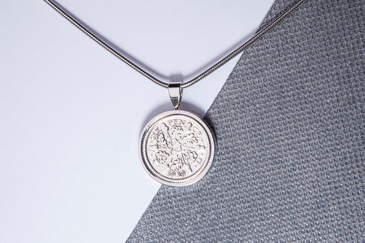 1929 Sixpence Pendant - 95th Birthday Gift - Choose Colour and Engraving