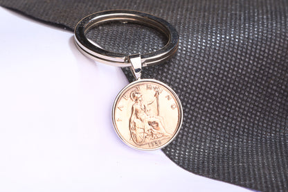 1929 Farthing Keyring - 95th Birthday Gift - Choose Colour and Engraving