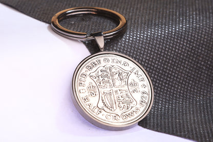 1929 Half Crown Keyring - 95th Birthday Gift - Choose Colour and Engraving