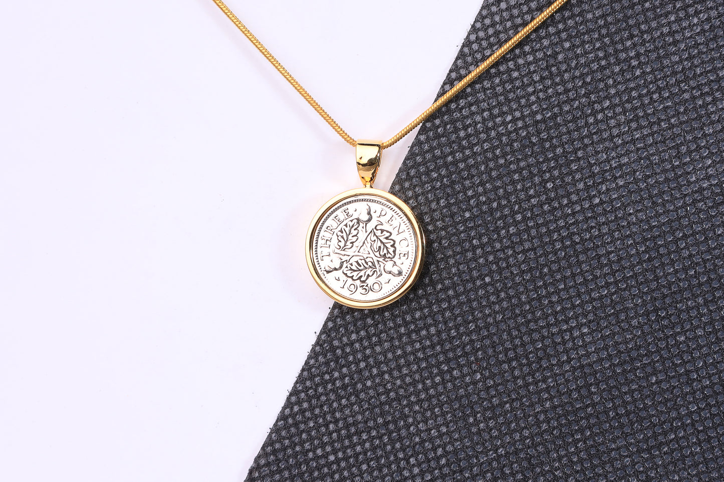 1930 Silver Threepence Pendant - 94th Birthday Gift - Choose Colour and Engraving