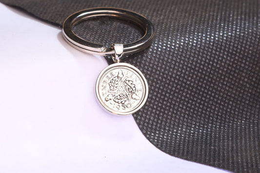 1930 Silver Threepence Keyring - 94th Birthday Gift - Choose Colour and Engraving