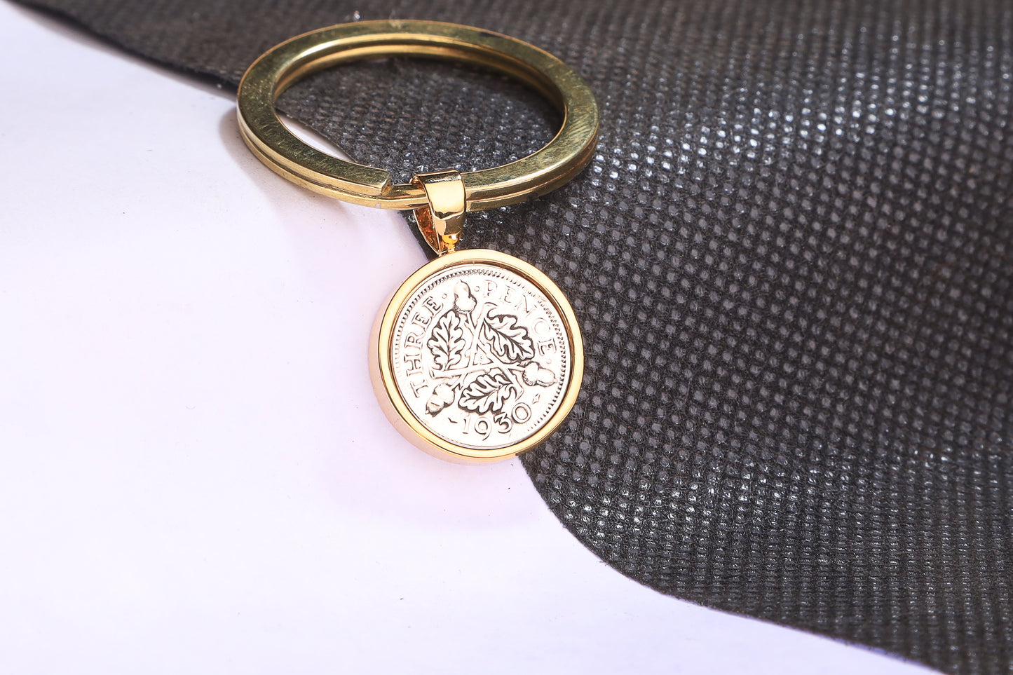 1930 Silver Threepence Keyring - 94th Birthday Gift - Choose Colour and Engraving