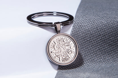 1930 Sixpence Keyring - 94th Birthday Gift - Choose Colour and Engraving