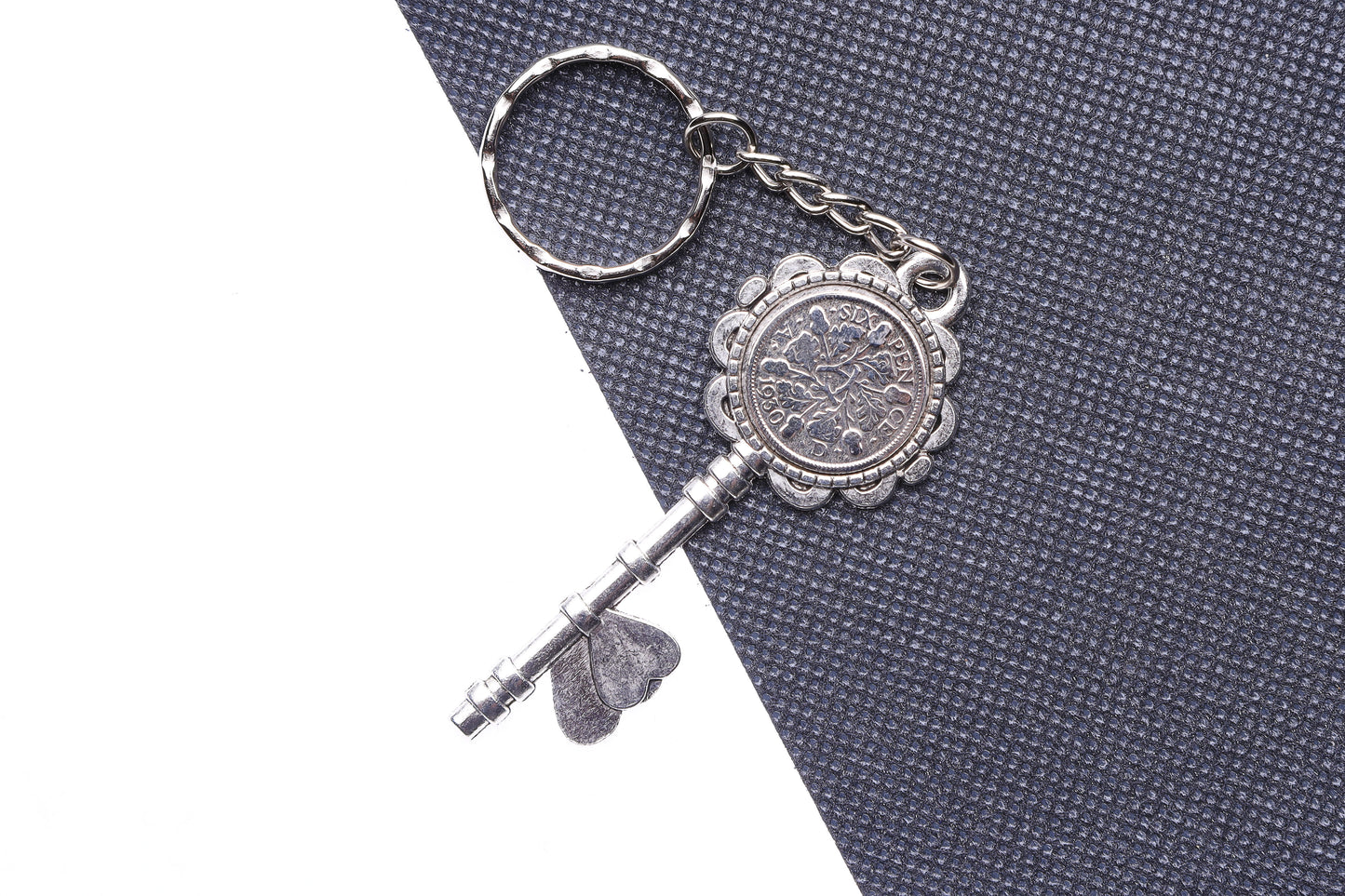 1930 94th Birthday Luck Sixpence Two Hearts Keyring