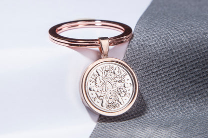 1930 Sixpence Keyring - 94th Birthday Gift - Choose Colour and Engraving