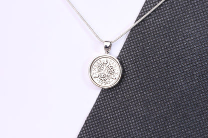 1930 Silver Threepence Pendant - 94th Birthday Gift - Choose Colour and Engraving