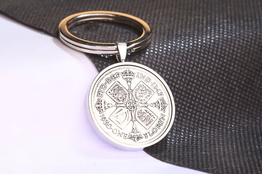 1930 Florin Keyring - 94th Birthday Gift - Choose Colour and Engraving