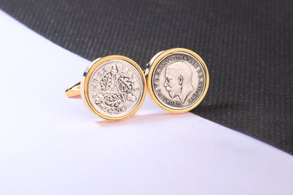 1930 Silver Threepence Cufflinks - 94th Birthday Gift - Choose Colour and Engraving