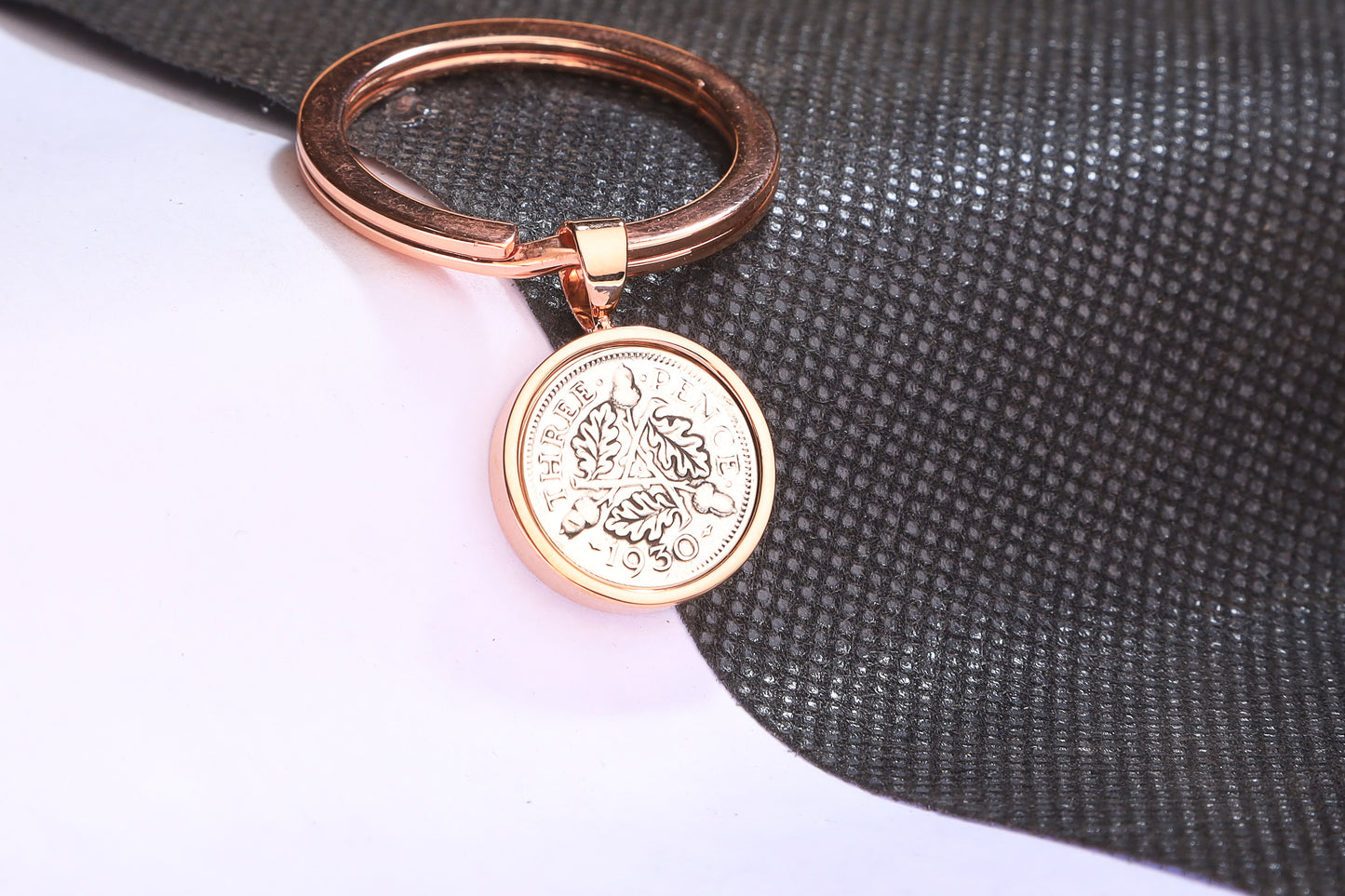 1930 Silver Threepence Keyring - 94th Birthday Gift - Choose Colour and Engraving