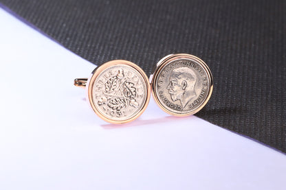 1931 Silver Threepence Cufflinks - 93rd Birthday Gift - Choose Colour and Engraving