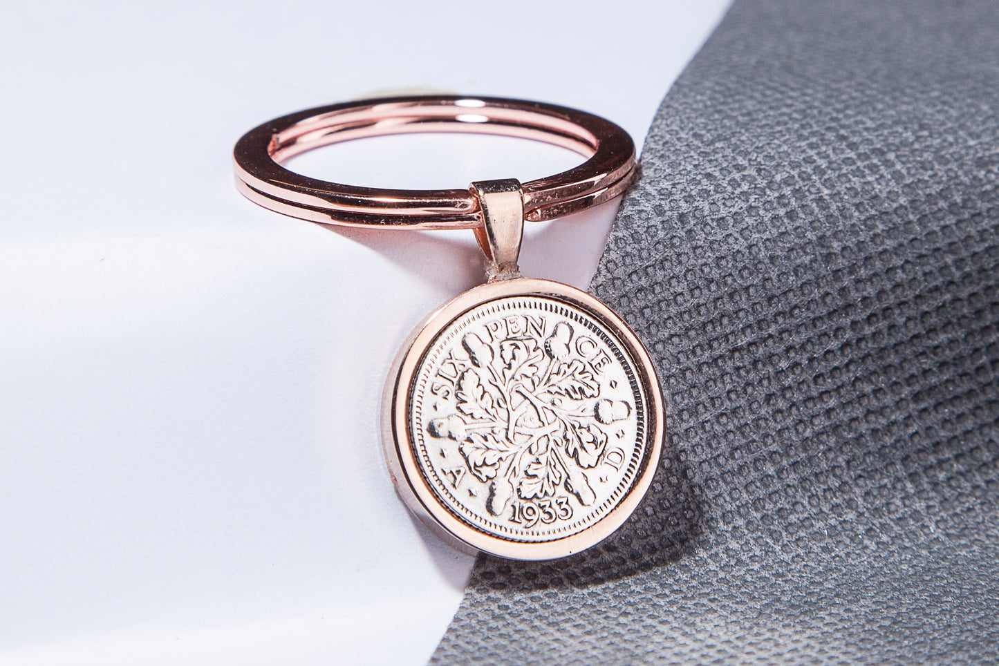 1933 Sixpence Keyring - 91st Birthday Gift - Choose Colour and Engraving