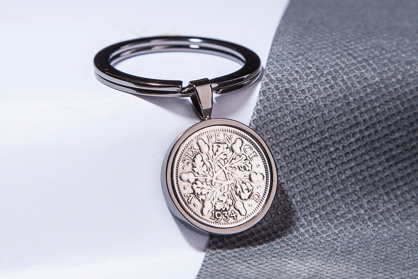 1934 Sixpence Keyring - 90th Birthday Gift - Choose Colour and Engraving