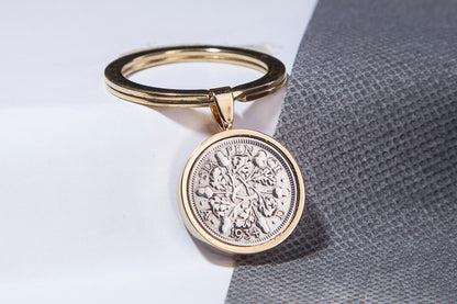 1934 Sixpence Keyring - 90th Birthday Gift - Choose Colour and Engraving